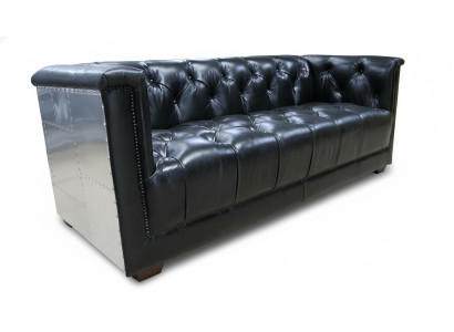 Sofa Chesterfield 3-Seater Vintage Aviator Airplane Genuine Leather Aluminum Sofas