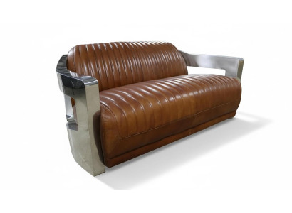 Sofa Vintage 2-Seater Leather Sofa in Retro Style Genuine Leather Aluminum Rivets Furniture