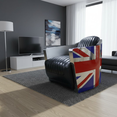Genuine Leather Vintage Leather Armchair Deco Design Chair Rocket Union Jack Vintage
