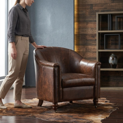 Vintage leather club chair, leather armchair, designer armchair, genuine leather retro sofa.