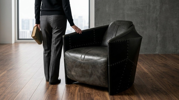 Aircraft Vintage Leather Armchair Black Genuine Leather Retro Armchair Design