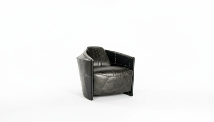 Aircraft Vintage Leather Armchair Black Genuine Leather Retro Armchair Design