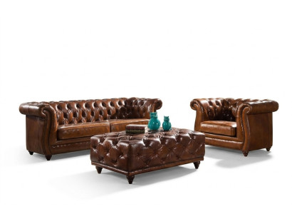 Vintage Chesterfield Sofa Set Couch Upholstery Sofa Leather 3+1 Seater Set 2-piece.