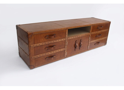 Vintage Dresser Sideboard Leather TV Lowboard Trunk Old Look Style Suitcase Table