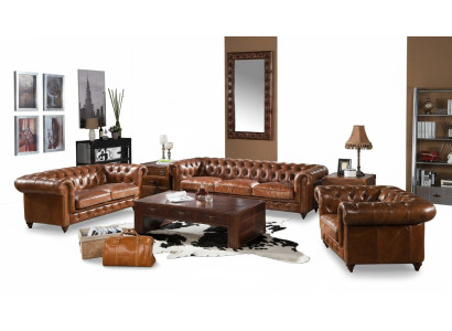 Design Club Lounge 4-Seater Sofa Leather Sofa Three-Seater Vintage Leather Chesterfield