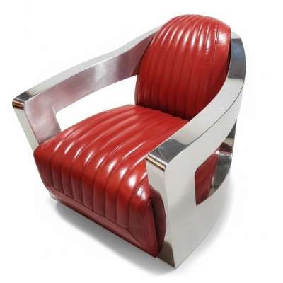 Aircraft Vintage Leather Armchair Red Genuine Leather Retro Chair Design Club Chair