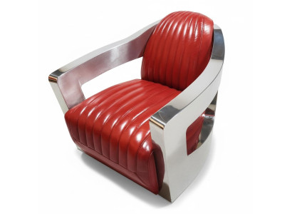 Aircraft Vintage Leather Armchair Red Genuine Leather Retro Chair Design Club Chair