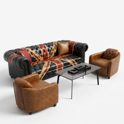 Jack Union Chesterfield Upholstered Sofa Couch 3 Seat Leather Style Luxury Upholstered Couch