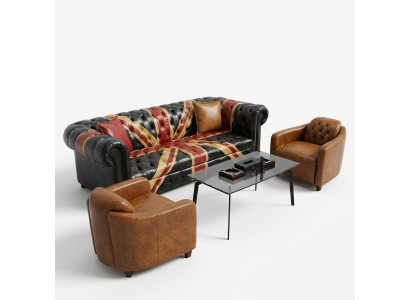 Jack Union Chesterfield Upholstered Sofa Couch 3 Seat Leather Style Luxury Upholstered Couch