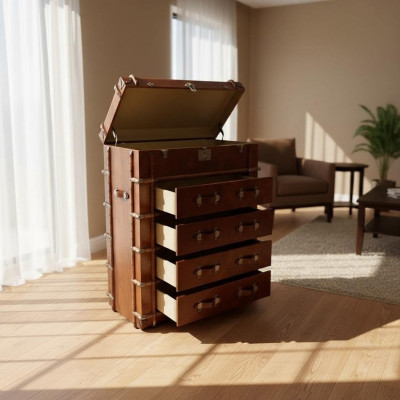 Chest of drawers design furniture loft vintage retro cabinet suitcase leather luxury