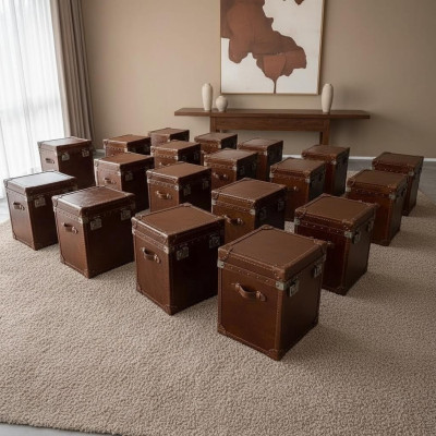 Side Table Vintage Leather Cube Chest Coffee Table Sofa Living Room Table Suitcase