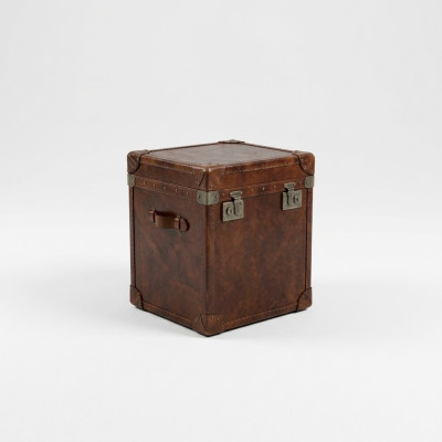 Side Table Vintage Leather Cube Chest Coffee Table Sofa Living Room Table Suitcase