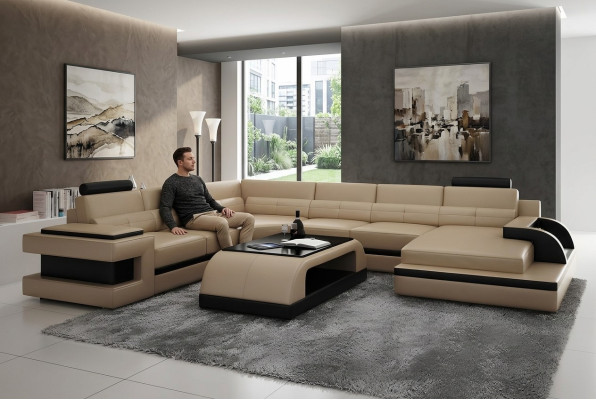 Corner sofa couch sofa LED living area upholstered suite USB illuminated suite
