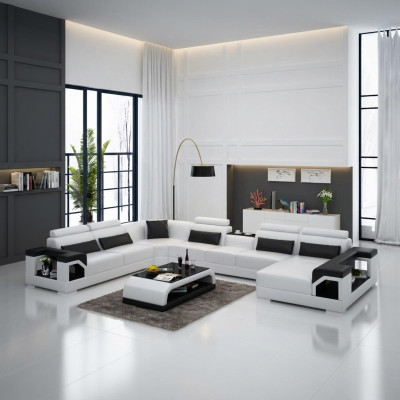 Corner set leather sofa USB LED luxury living landscape sofa couch upholstered corner sofa