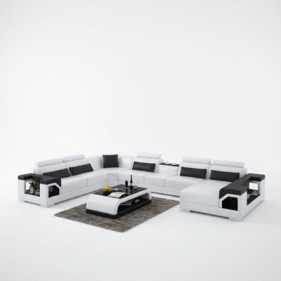 Corner set leather sofa USB LED luxury living landscape sofa couch upholstered corner sofa