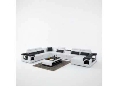Corner set leather sofa USB LED luxury living landscape sofa couch upholstered corner sofa