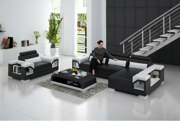 Living area corner sofa L-shape armchair set furnishing modern sofa leather couch new