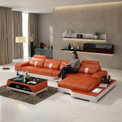 Leather sofa L-shape couch living landscape corner sofa set design modern sofa USB new