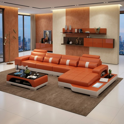 Leather sofa L-shape couch living landscape corner sofa set design modern sofa USB new