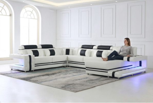 Corner sofa, U-shaped sofa, couch, upholstery, designer leather, large leather sofa, living landscape