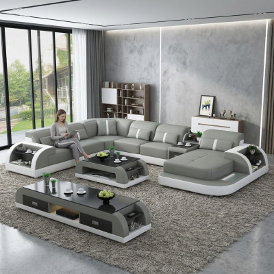 U-shaped living landscape corner sofa coffee table sideboard design living landscape 3-piece set.