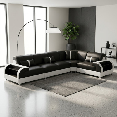 Leather sofa in L-shape, couch living landscape, corner sofa design set, modern sofa with USB