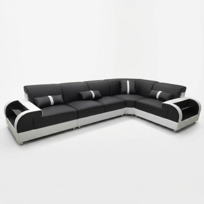 Leather sofa in L-shape, couch living landscape, corner sofa design set, modern sofa with USB