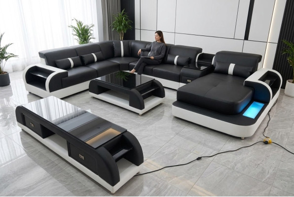Corner sofa upholstery corner sofa U shape coffee table sideboard leather sofa living landscape new