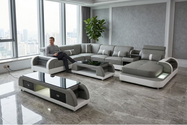 Corner sofa couch sofa LED set living landscape upholstery suite USB illuminated
