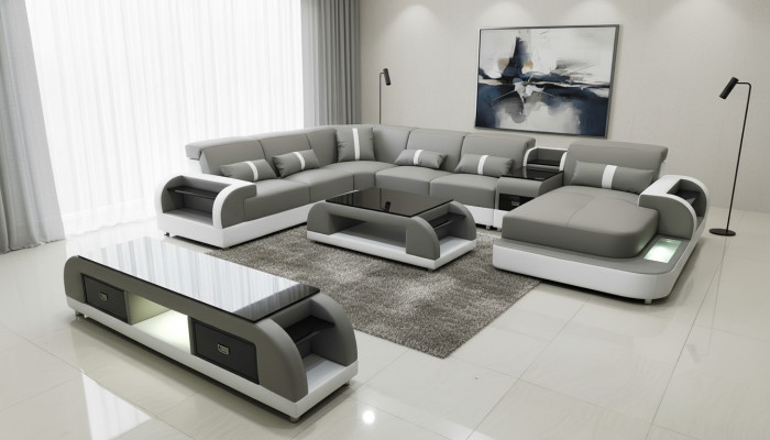 Corner sofa couch sofa LED set living landscape upholstery suite USB illuminated