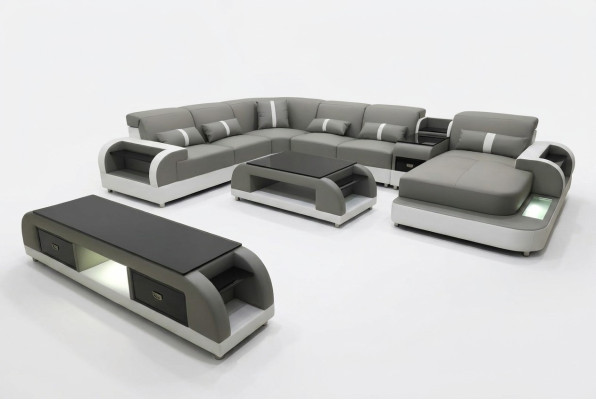 Corner sofa couch sofa LED set living landscape upholstery suite USB illuminated