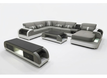 Corner sofa couch sofa LED set living landscape upholstery suite USB illuminated