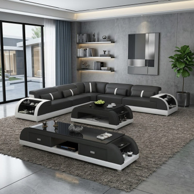 Leather sofa L-shaped couch living landscape corner sofa suite modern design sofa USB
