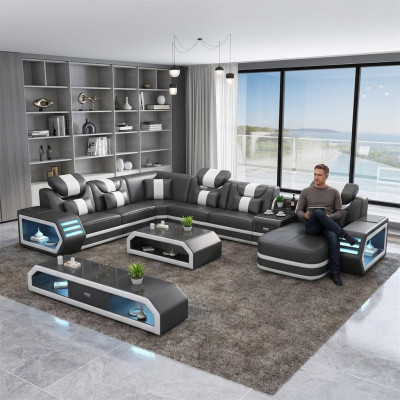 Corner sofa upholstered U-shaped corner sofa sideboard coffee table leather sofa living landscape new