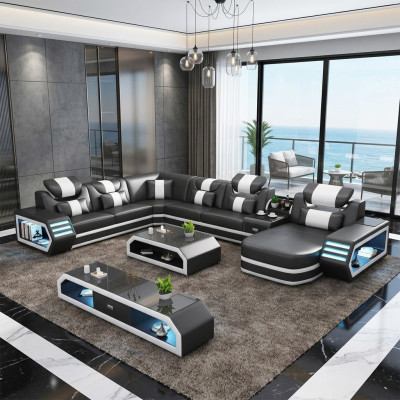 Upholstered Corner Sofa Unusual Living Landscape Corner Set Couches Sofas USB LED