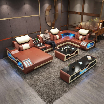 Unique living landscape corner sofa upholstered corner set couches sofas USB LED