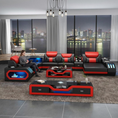 Design big sofa with USB corner sofa couch landscape U-shape leather textile corner
