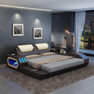 Luxury design bed frame bed leather beds USB luxury double hotel upholstered bed