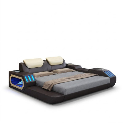 Luxury design bed frame bed leather beds USB luxury double hotel upholstered bed