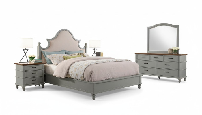 Bedroom set bed 2x bedside table console beds textile double hotel upholstery