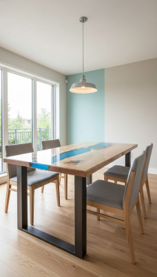 Dining Table River Table Solid Wood Tables 220x100 River Table Sea Waterfall Epoxy Resin