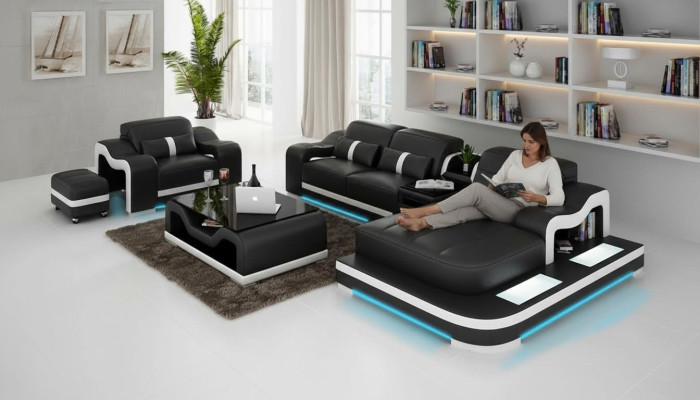 Complete set: corner couch sofa suite + table + USB corner sofa
