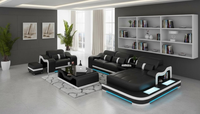 Complete set: corner couch sofa suite + table + USB corner sofa