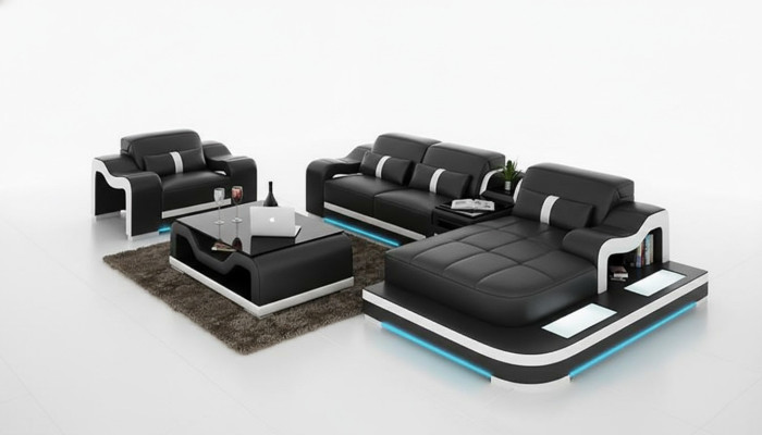 Complete set: corner couch sofa suite + table + USB corner sofa