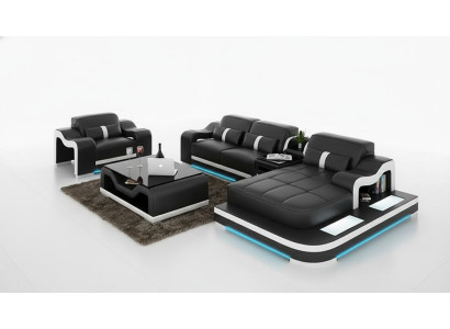 Complete set: corner couch sofa suite + table + USB corner sofa