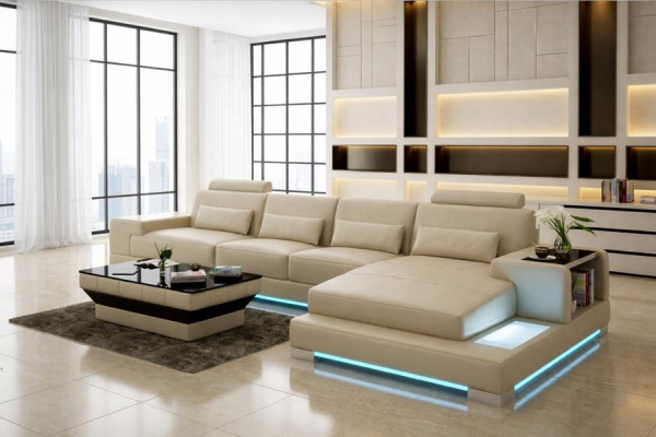 Leather sofa couch living landscape with USB, corner sofa, corner set, modern design sofa
