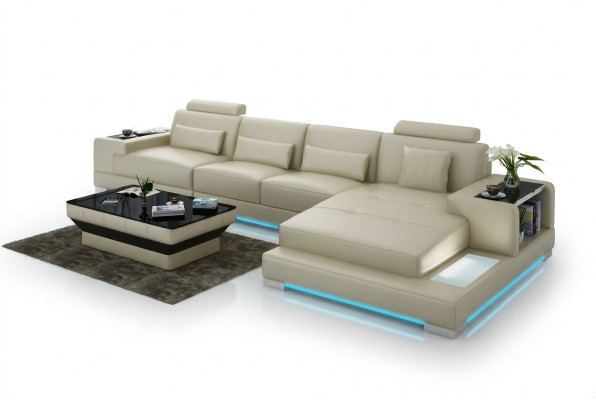 Leather sofa couch living landscape with USB, corner sofa, corner set, modern design sofa