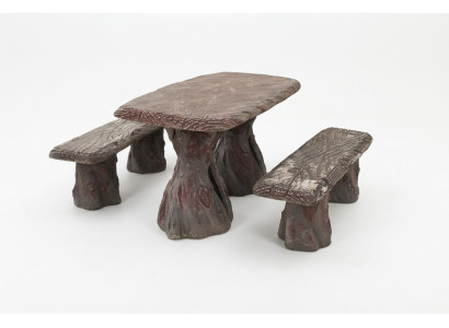 Garden furniture table with 2 benches stone wood set