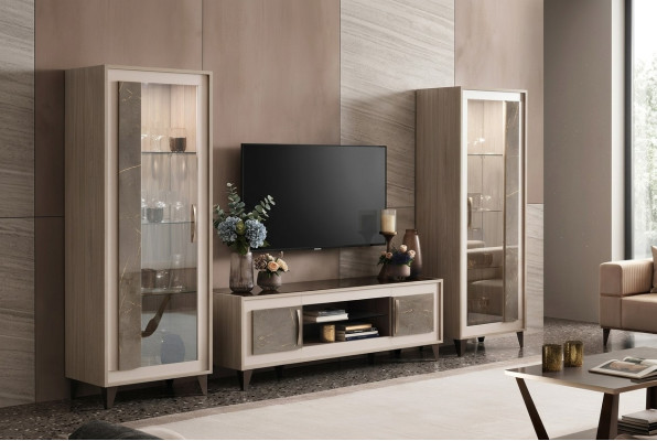Design living room wall sideboard 2x cabinet TV stand lowboard sideboard 3-piece set vitrine.
