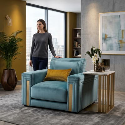 Armchair Club Lounge Design Recliner Upholstered Sofa TV Blue classic furniture